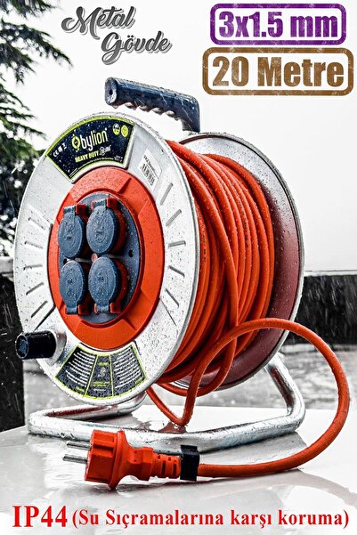 Bylion Makaralı Seyyar Kablo Kapaklı 4 Prizli Metal Uzatma Kablosu 3x1.5 Mm C...