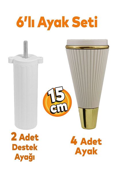 Badem10 Set de 6 fier Mobilier Unitate TV Canapea extensibila Fotoliu Canapea Suport Picior 15 Cm Picioare din piatra de Luna Cu Suruburi M8