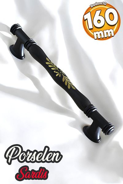 Badem10 Sardis (PREMIUM) Porțelan real Negru mat 160 mm Mobilier Bucătărie Sertar Mâner dulap Mâner