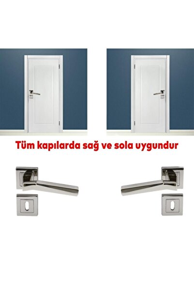 Badem10 Meridyen (1 TAKIM) Kare Rozetli Oda Kapı Kolu Sağa ve Sola Uygun Nikel İnox