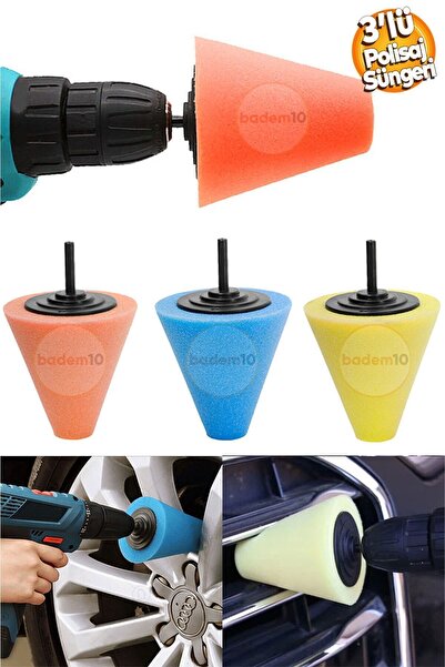 Badem10 Oto Araç Araba Pasta Cila Konik Parlatma Polisaj Süngeri Aparatı Matk...