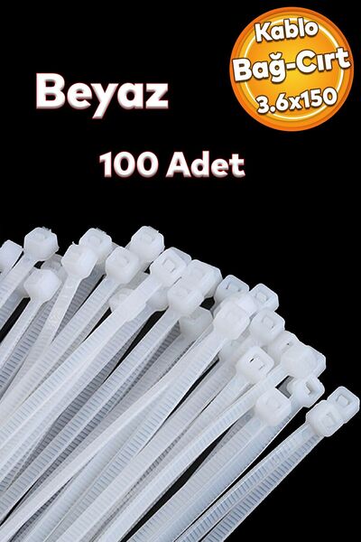 Badem10 Cırt Kelepçe Plastik Beyaz Renk Zip Kablo Bağı Çok Amaçlı Bağlama 3.6...