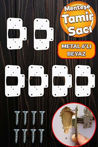 Badem10 Beyaz Renk Dolap Kapak Taş Tas Menteşe Tamir Sacı 6 Adet Pratik Onarı...