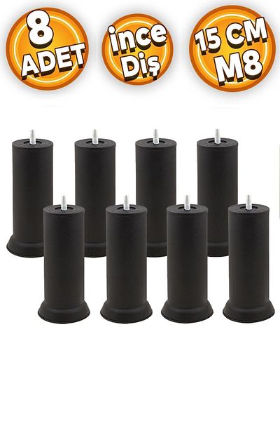 Badem10 Picior de bază din metal negru M8 Picior de upgrade pentru canapea extensibilă - 15 cm, 8 buc