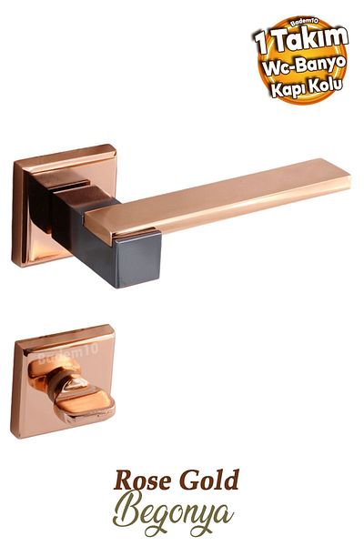 Badem10 Begonia Lux Cupru Smoked Square Rosetă Wc-Baie Mâner de ușă Mânere de ușă potrivite pentru dreapta și stânga 1 set