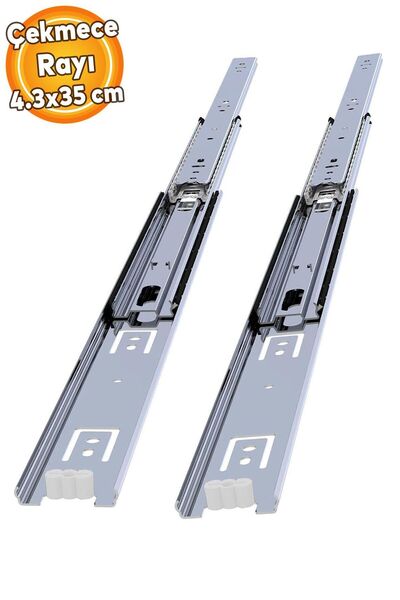 Badem10 Bilyalı Teleskopik Dolap Çekmece Rayı Metal En:4.3 Cm Boy:35 Cm
