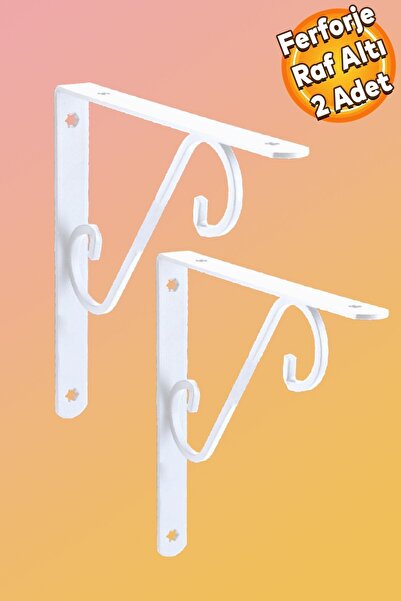 Badem10 Raf Altı Raf Tutucu Ayak Ferforje Beyaz 195 x 145 mm 2 ADET