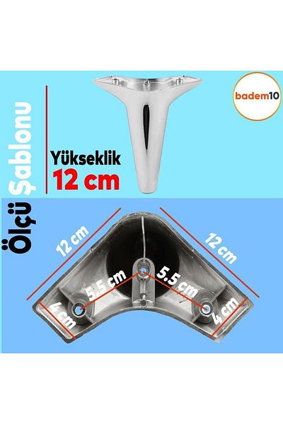 Badem10 Aspen Set of 6 Furniture TV Unit Sofa Bed Armchair Sofa Base Support Legs 12 Cm Chrome M8