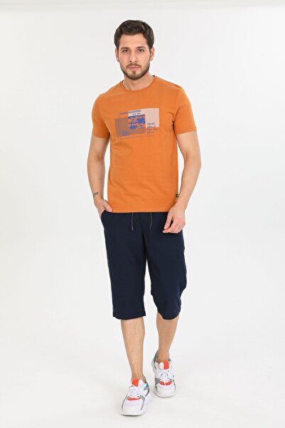 Wise Erkek Pamuk Keten Bermuda Diz Altı Beli Lastikli Kapri Uzun Şort