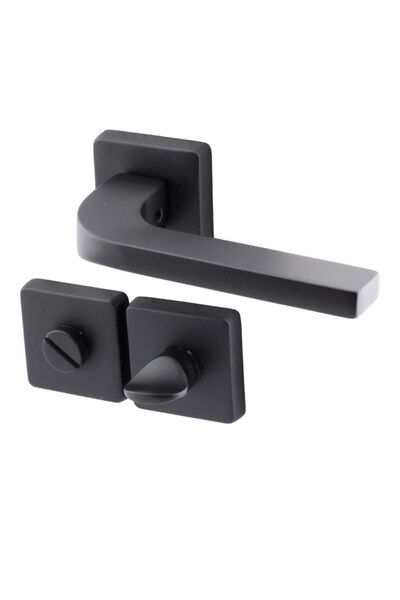 Badem10 Mâner de ușă compatibil cu baie WC Tog Black, mâner de ușă cu rozetă pătrată, mâner de ușă potrivit pentru stânga și dreapta