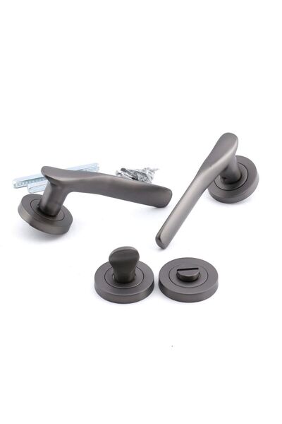 Badem10 Mâner pentru ușă de baie Royal Smoked WC Mâner de aplicare dreapta-stânga cu rozetă circulară