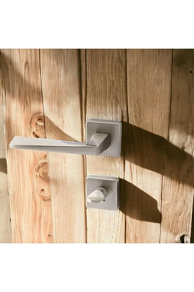 Badem10 Vista Satin WC Mâner de ușă compatibil cu baie Mâner de ușă cu rozetă pătrată Mânere de ușă potrivite pentru dreapta și stânga