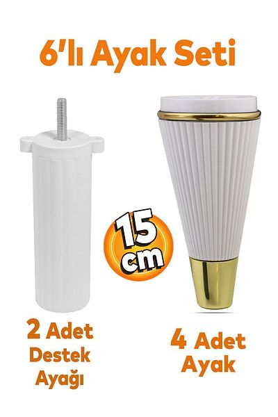 Badem10 Set de 6 fier mobilier Unitate TV Canapea extensibilă Fotoliu Canapea Suport picior 15 cm Picior alb cu șuruburi M8