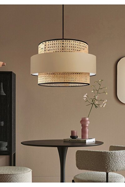 HOMİNG Homing Soho Retro Orijinal Rattan Minimalist Sarkıt Sütlü Kahve