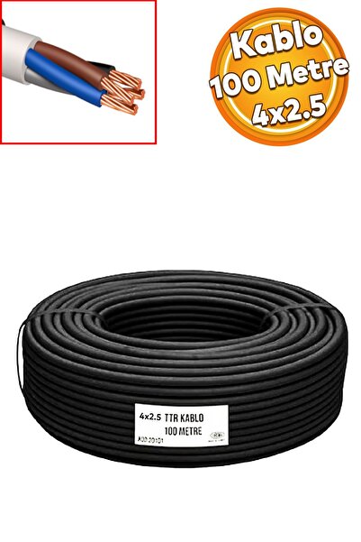 Badem10 TTR CCA Çok Telli Elektrik Kablosu Topraklı Bakır İletken Damarlı Siyah Kablo 4x2,5 100 Metre