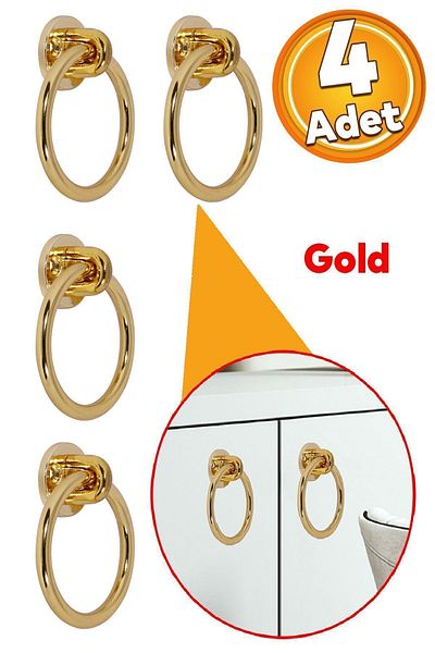 Badem10 Pendulum Cabinet Cabinet Handle Handles Handle Gold Metal Ring Handle (4 Pcs) Furniture Kitchen Drawer
