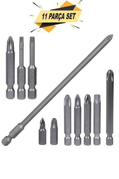 Klytek Matkap Bits Ucu Seti Vidalama Uçları Düz Yıldız Torx Uç Ph Pz (11 PARÇA)