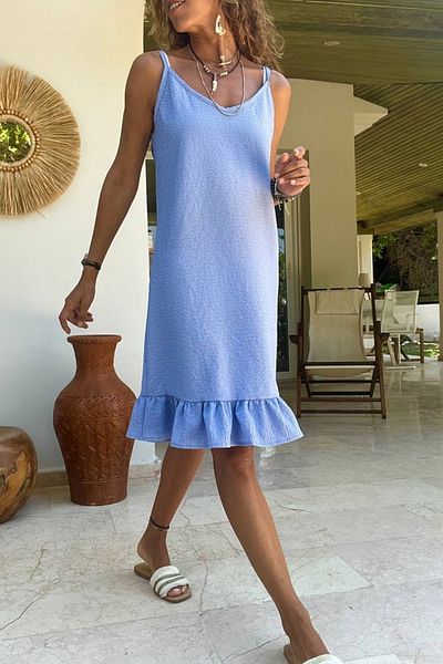 Güneşkızı Rochie cu volan cu textura moale albastru bebelus - cu bretele BST3653