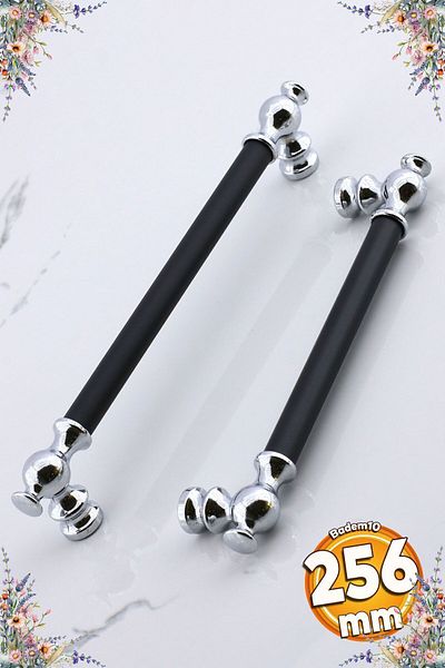 Badem10 Arya (PREMIUM) 256 mm crom negru metal mobilier bucătărie sertar capac dulap dulap 256 mm mâner mâner