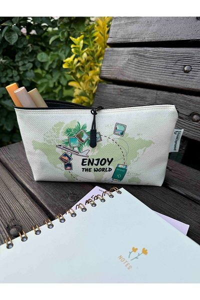 pamukcanta Travel Large Size - Washable 22x12 Size Guarded Makeup Bag and Pencil Case
