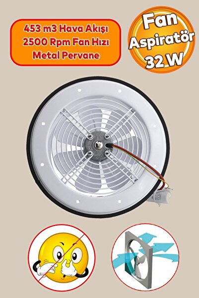 Badem10 Banyo Wc Havalandırma Aspiratörü Fanı 160 Mm Aksiyel Baca Kirli Hava Kötü Koku Fan Metal Vantilatör