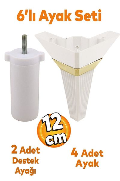 Badem10 Set de 6 colțuri Alcazar Mobilier Unitate TV Canapea extensibilă Fotoliu Canapea Suport Picior 12 cm Alb cu șuruburi M8