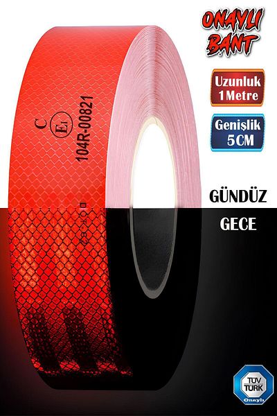 Badem10 Red Reflective Highlighter Strip Tape - Tuvturk Approved, 1 Meter, 5 cm Certificated Warning Tape