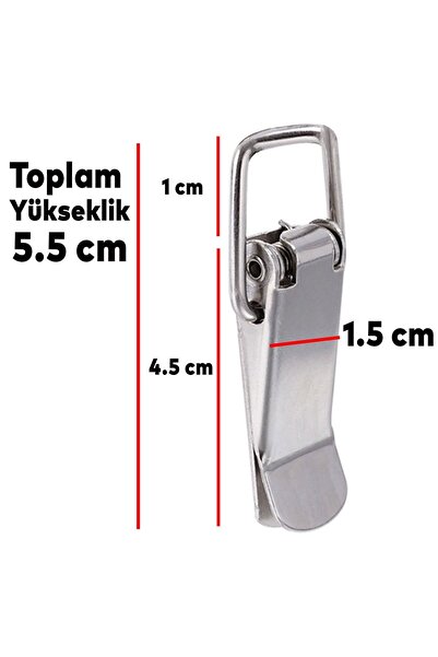 Badem10 Gergi Mandalı Çelik Sandık Kaput Kilidi Klipsi 5.5 Cm Düz Parlak Krom 2 Adet