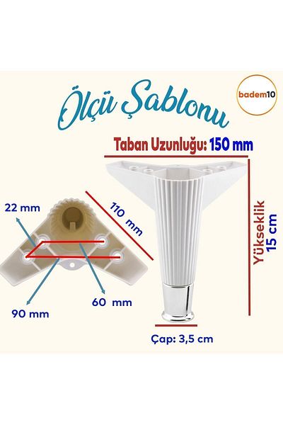 Badem10 Set Elista de 6 - Mobilier alb cromat Fotoliu și picior de susținere pentru unitate TV, 15 cm
