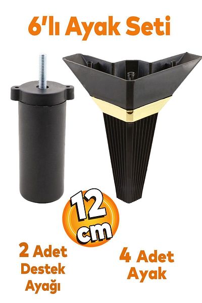 Badem10 Set de 6 colțuri Alcazar Mobilier Unitate TV Canapea extensibilă Fotoliu Canapea Suport Picior 12 cm Negru cu șuruburi M8
