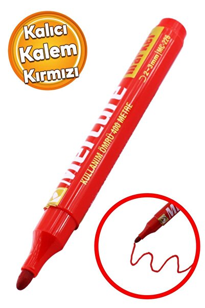 Badem10 Kalıcı İşaretleyici Kırmızı Kalem Metal Plastik Cam Ahşap Yüzey Suya ...