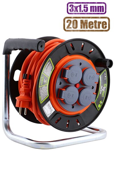 Bylion Küçük Makaralı Seyyar Kablo Kapaklı 4 Prizli Plastik Uzatma Kablosu 3x...