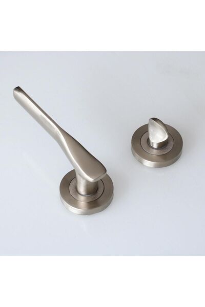 Badem10 (1 SET) Mâner de ușă de baie din satin regal pentru WC Mâner compatibil glisant cu rozetă circulară Dreapta Stânga Mânere potrivite