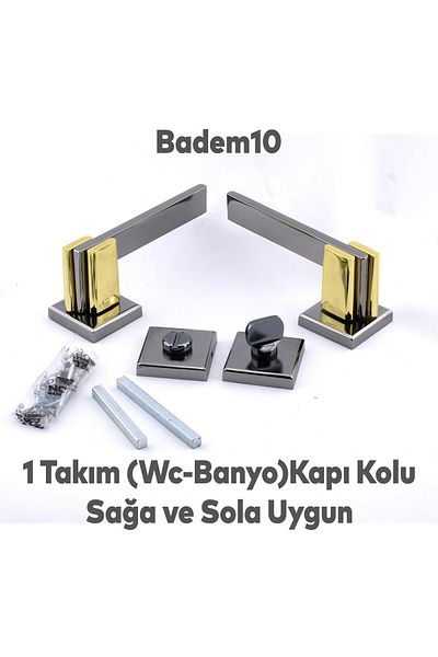 Badem10 Fulya Lux Smoked Gold Square Rosette WC-Baie Compatibilă Mâner de ușă Mânere de ușă potrivite la dreapta și la stânga 1 set