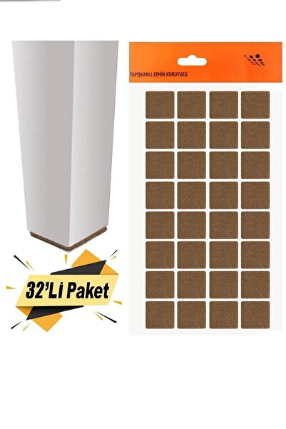 Badem10 Yapışkanlı Mobilya Masa Sandalye Altı Zemin Ayak Koruyucu Kaydırmaz Keçesi 25x25 Mm 32'li Paket