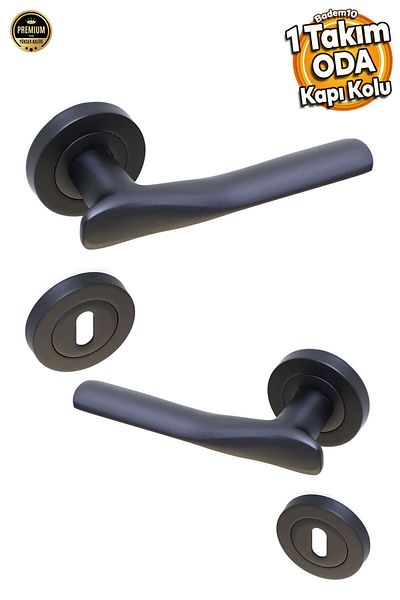 Badem10 (1 SET) Mâner de ușă de cameră Royal Matte Black Circle Rosetă Glisantă Oțel Compatibil Dreapta Stânga Mânere potrivite