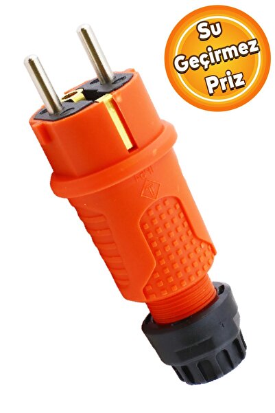Badem10 Sağlam Monofaze Kauçuklu Kablo Bahçe Dış Mekan Korunaklı IP54 Su Geçirmez Turuncu Erkek Fiş Tek 16A