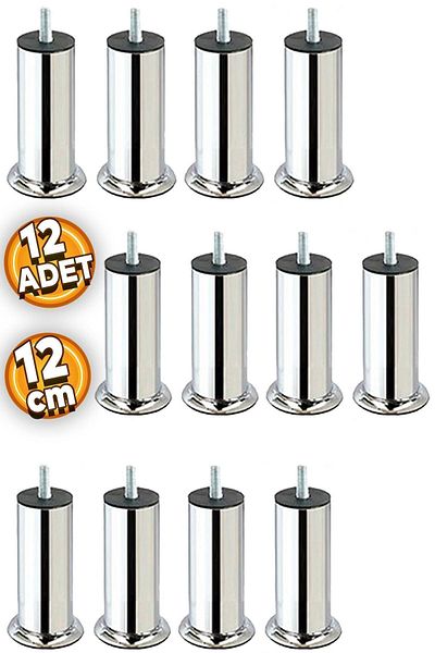 Badem10 M8 Furniture Sofa Armchair Base Bed Sofa Bed Heightening Leg - 12 Cm, 12 Pieces Fine Tooth Metal Legs