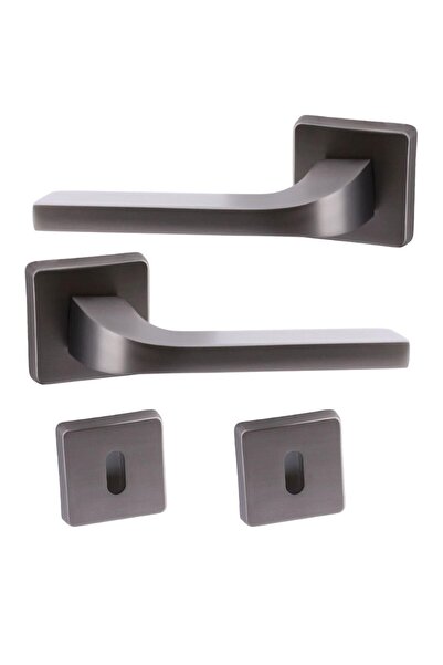 Badem10 Tog Mat Füme Oda Kapı Kolu Kare Rozetli Sürgülü ve Çelik Kapı Kulpu Uyumlu Sağa Sola Uygun Kolları