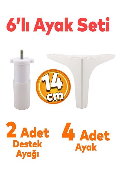 Badem10 Sedef Set 6 Mobilier Unitate TV Canapea extensibilă Fotoliu Canapea Suport Picior 14 Cm Baza Albă Picioare M8