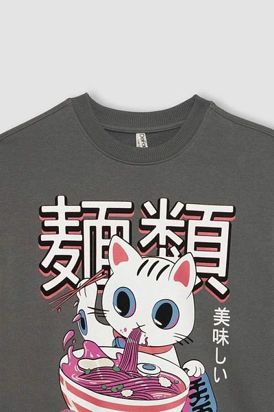 DeFacto Girl's Oversize Wide Fit Crew Neck Printed Sweatshirt C0080A824Sp