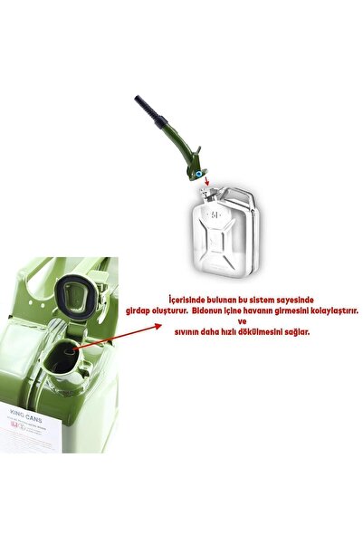 Badem10 Metal Benzin Bidonu 20 Litre Akaryakıt Mazot Taşıma Doldurma Depolama Bidonu Aktarma Borusu