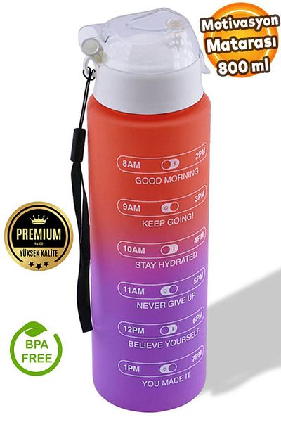 Badem10 Motivational Water Bottle 800 ml Bpa Free Children's Sports Water Bottle Leak-Proof Straw-Free Water Bottle Pink Purple