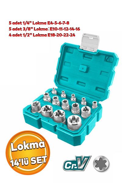 TOTAL THKTETS0114 Star Socket Set of 14 1/4 3/8 1/2 Cr-V Steel Socket