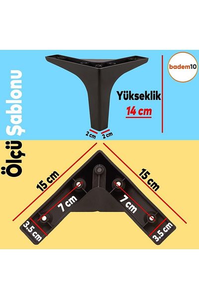 Badem10 Mobilier de lux Sedef Canapea Masuta de cafea Unitate TV Fotel Picior 14 Cm Picioare Negre 4 Buc
