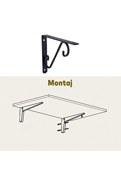 Badem10 Raf Altı Raf Tutucu Ayak Ferforje Siyah 145 x 195 mm 2 ADET