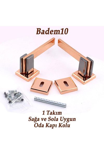 Badem10 Luxury Copper Smoked Square Rosette Door Handles - Suitable for Right and Left, Room Compatible 1 Set