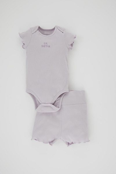 DeFacto Embroidered Corduroy Bodysuit and Shorts 2 Pieces Set for Baby Girl - Z2765a223sm