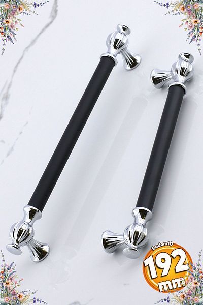 Badem10 Çınar (PREMIUM) 192 mm crom negru metal mobilier bucătărie sertar dulap capac dulap 192 mm mâner mâner