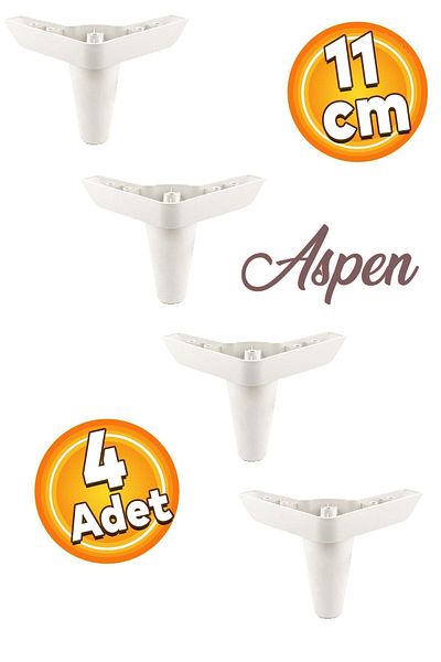 Badem10 Aspen Mobilier de lux Canapea Fotoliu Unitate TV Picior de bază Picioare 11 Cm Picior alb (4 buc.)